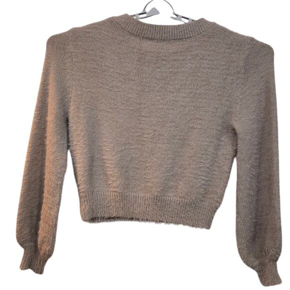 Emerson Lang Fuzzy Knit Sweater Women's Large Beige V-Neck Soft Pullover - Picture 9 of 9